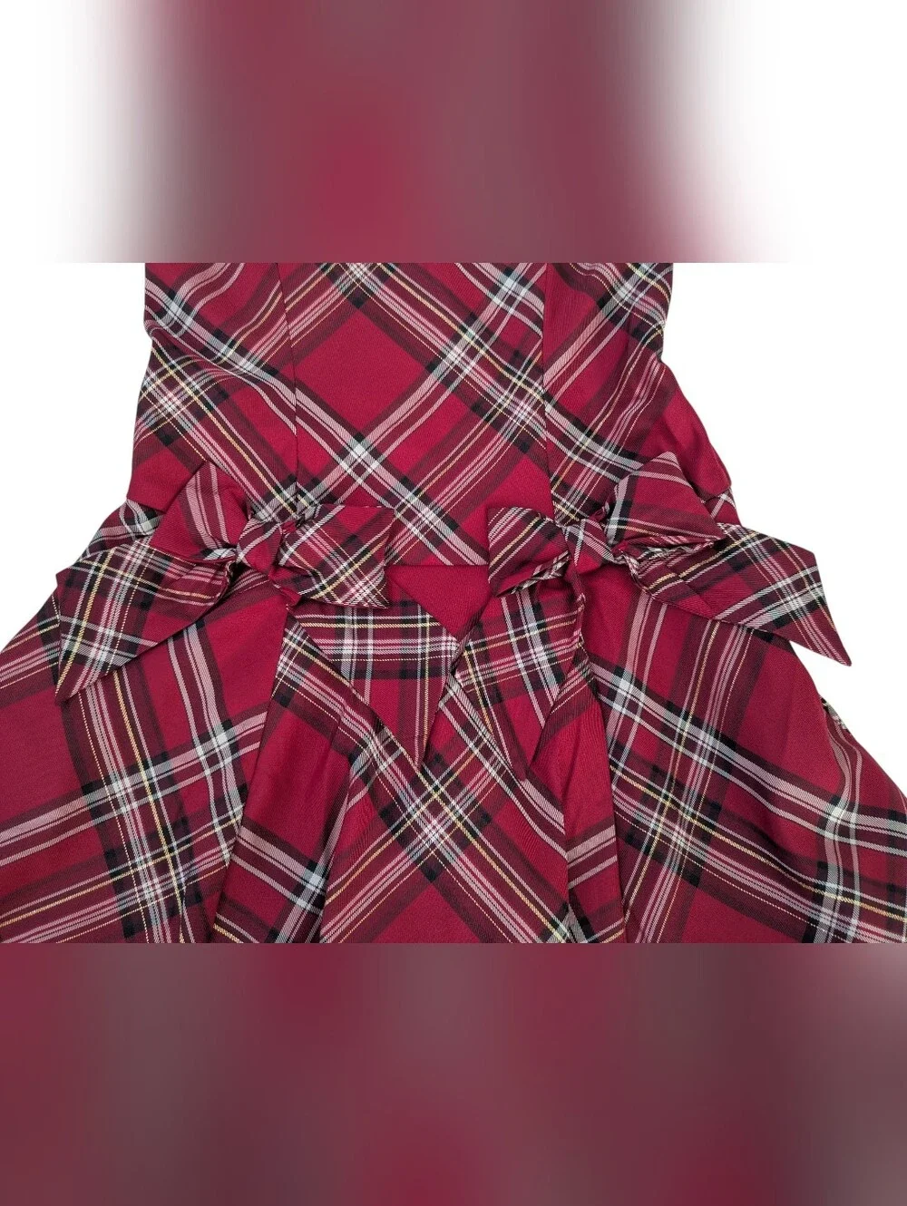 The Children's Place Girls Red Plaid Satin Bow Bubble Dress NWT Size 8